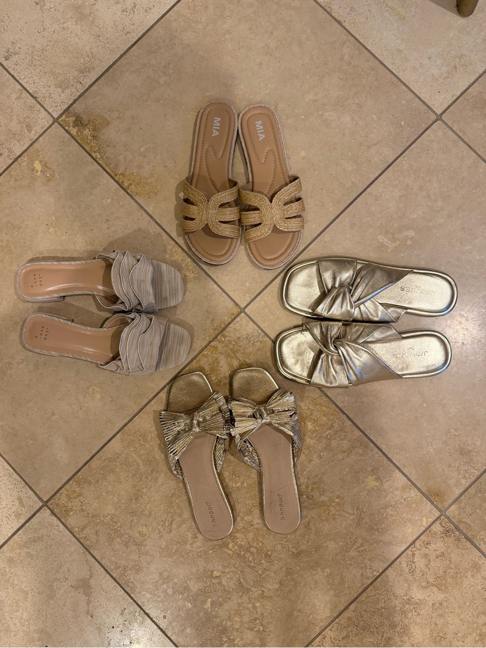 J Slides Metallic Gold Knotted Slide Sandals , mia raffia and a new day raffia